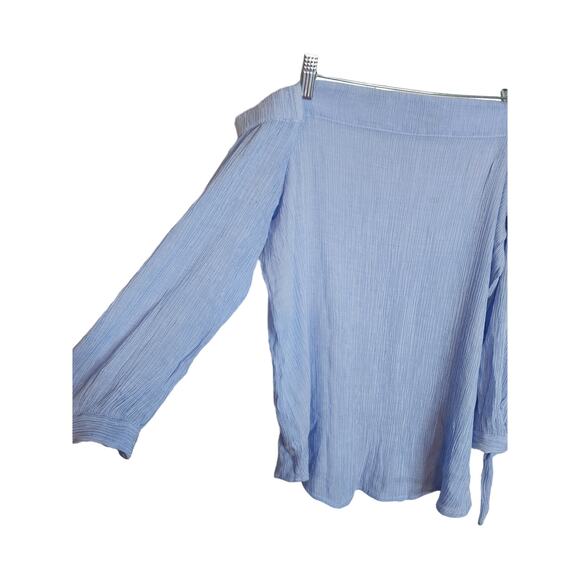 Ann Taylor Off Shoulder Gauzy Blue Tie Sleeve Blouse, XL - Picture 2 of 6